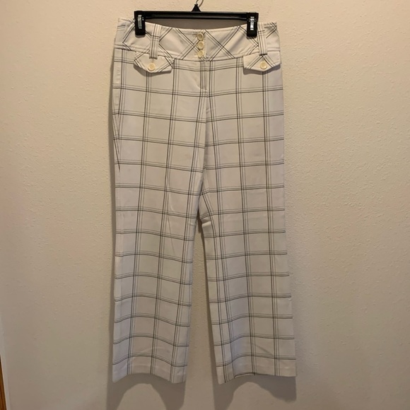 Ann Taylor Loft Stretch. The window pane pant. Winter White/Black Stripes/Size 6 - Picture 1 of 9